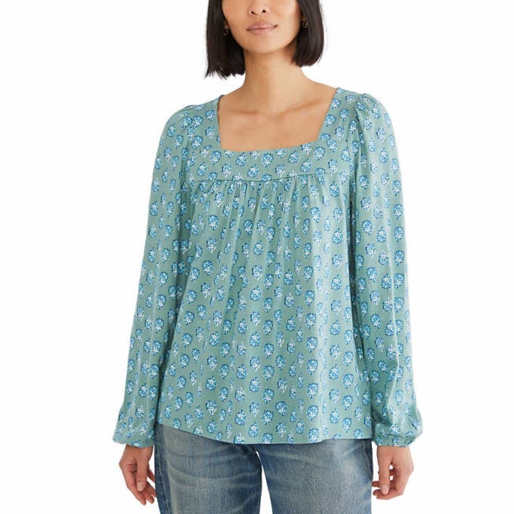 Lucky Brand Floral Top Womens XS Green Lighweight Boho Spring Casual NWT